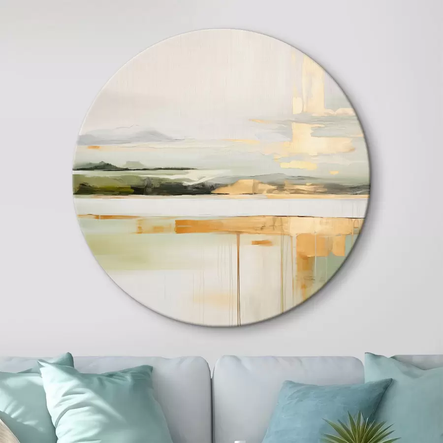 Tablouri Peisaj abstract cu accente galbene, o compoziție minimalistă de pământ, apă și cer, cu culori discrete r46268