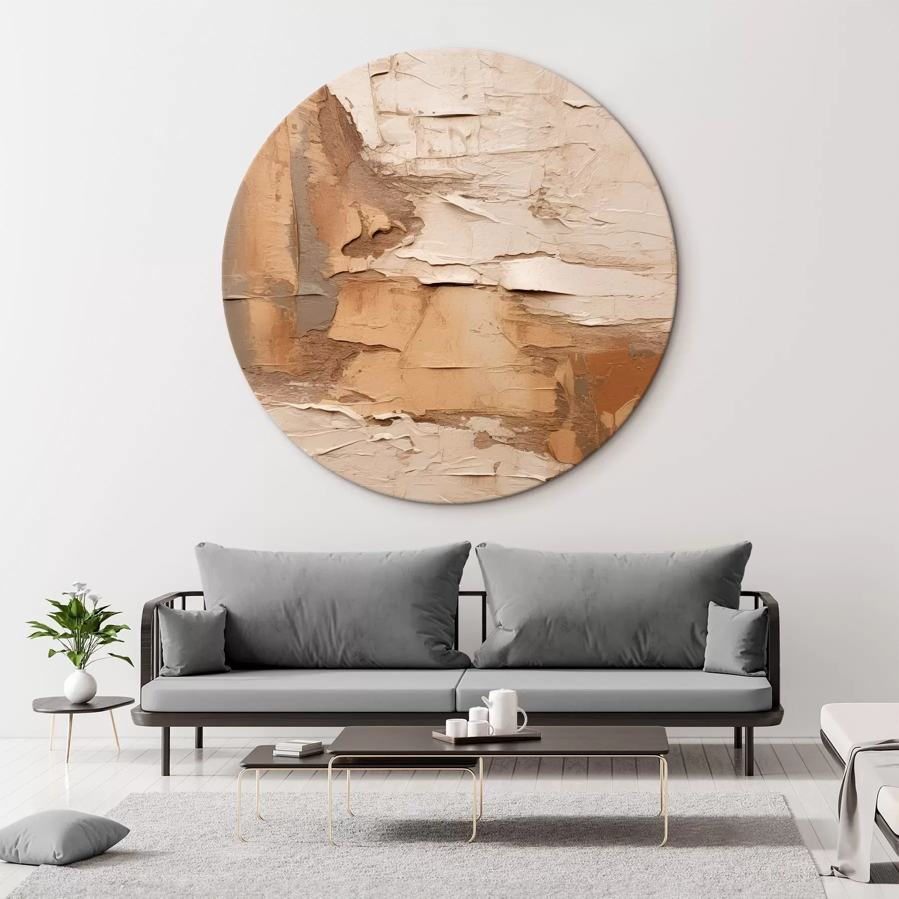 Tablouri Pictură abstractă cu tușe groase, tonuri de bej și maro, suprafață texturată, paletă de culori neutre r46273