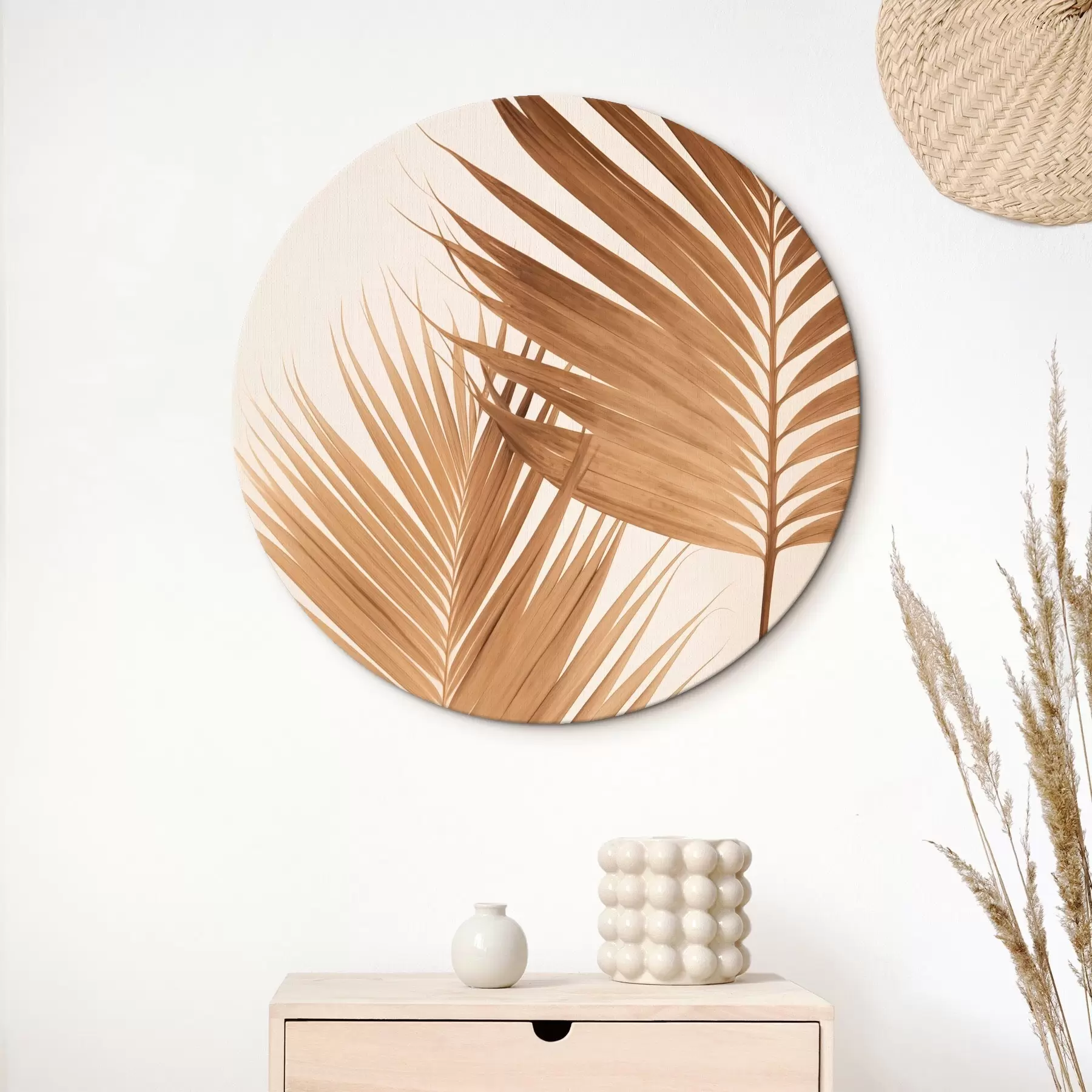 Tablouri Frunze de palmier în tonuri maronii, fundal neutru, stil minimalist, iluminare naturală, atmosferă tropicală r46274