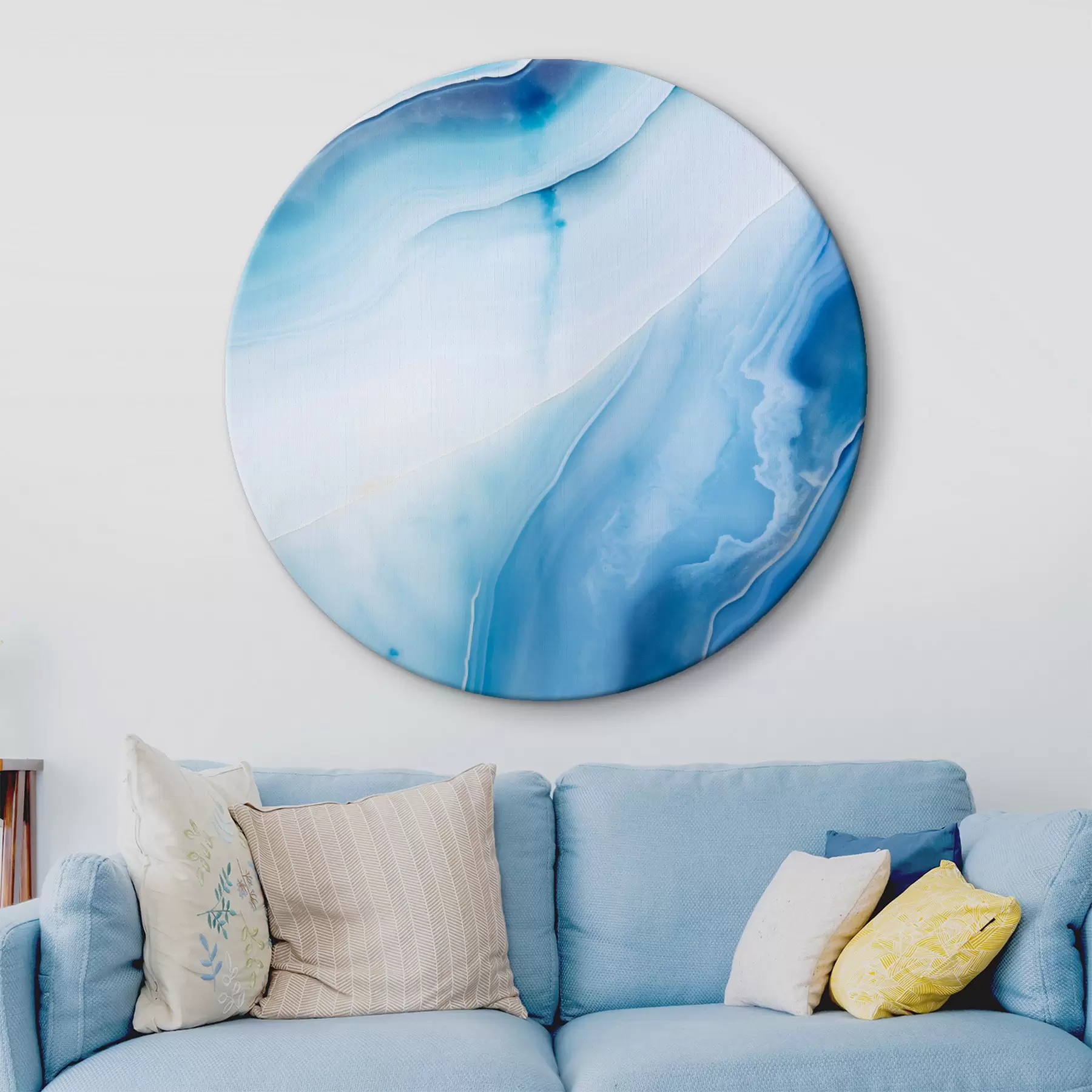 Tablouri Imprimare abstractă albastră și albă cu agate, linii și gradienturi învolburate, textură netedă, artă modernă, minimalistă r46291