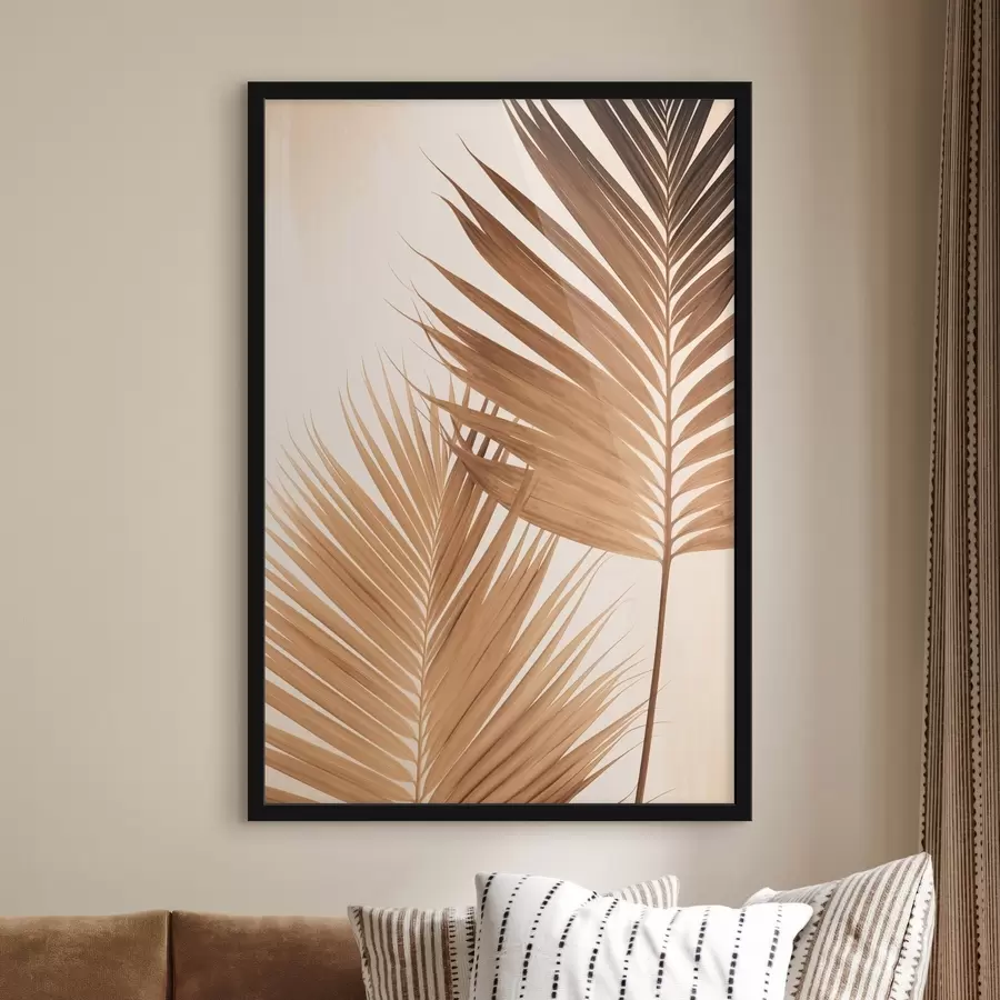 fototapet Frunze de palmier în tonuri maronii, fundal neutru, stil minimalist, iluminare naturală, atmosferă tropicală f46274