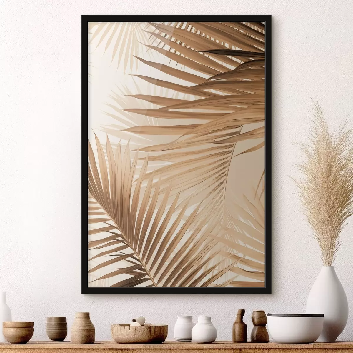 Poster Frunze de palmier abstracte în tonuri de maro, tropical, botanic, natură, minimalist, elegant, design modern f46275