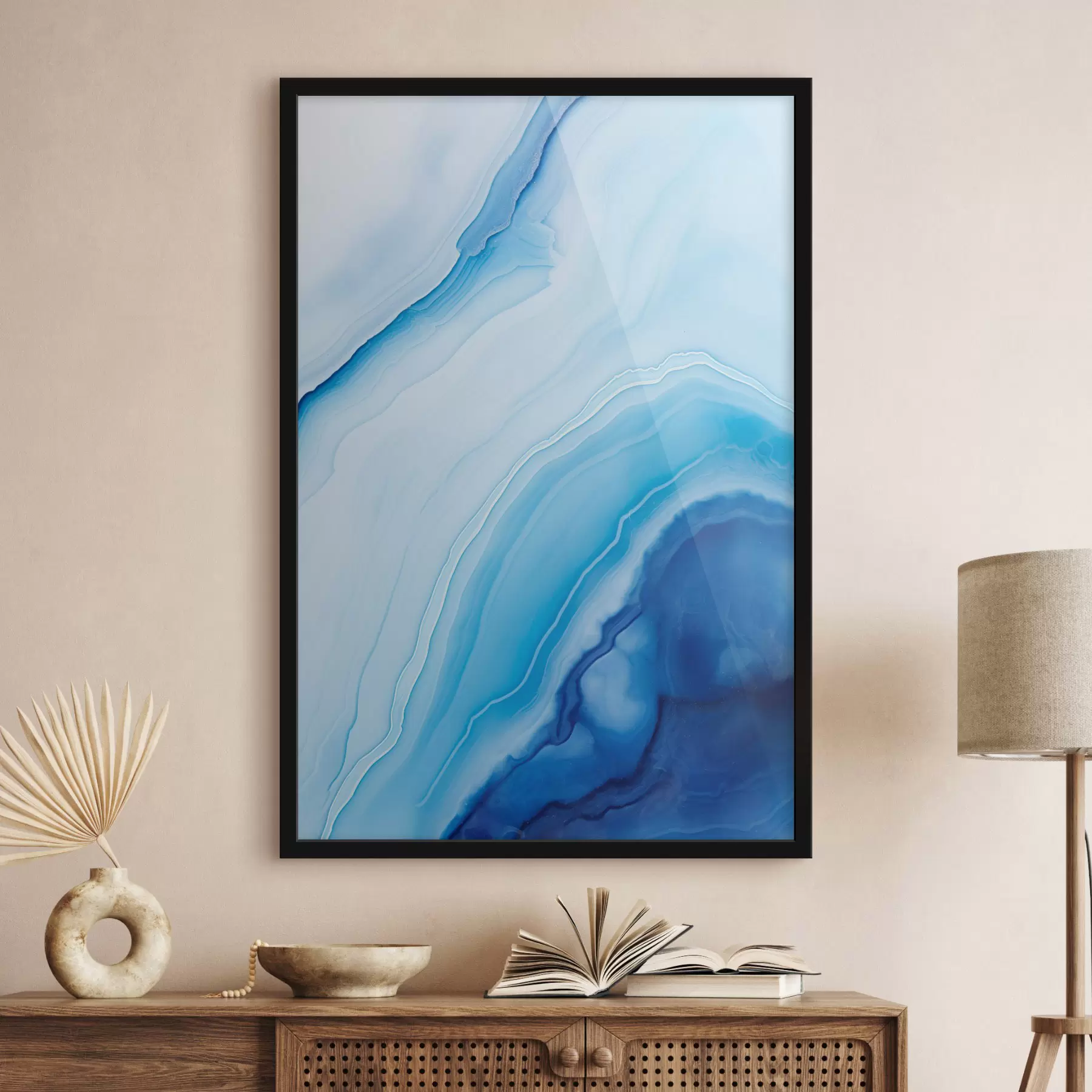 fototapet Imprimare abstractă albastră și albă cu agate, linii și gradienturi învolburate, textură netedă, artă modernă, minimalistă f46290