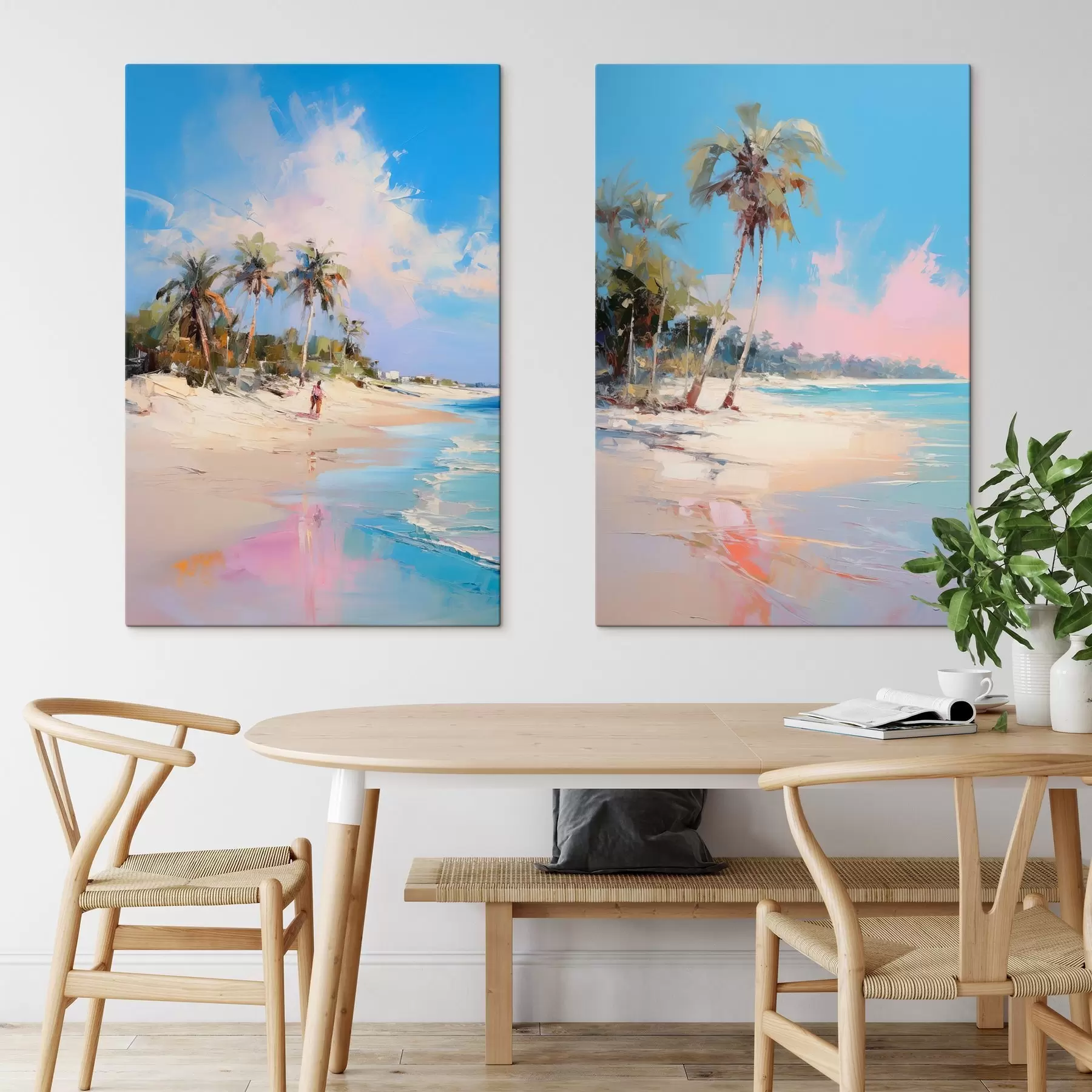 Tablouri Peisaj abstract, o plajă cu palmieri, o zi însorită cu cer albastru și câteva nori m00885