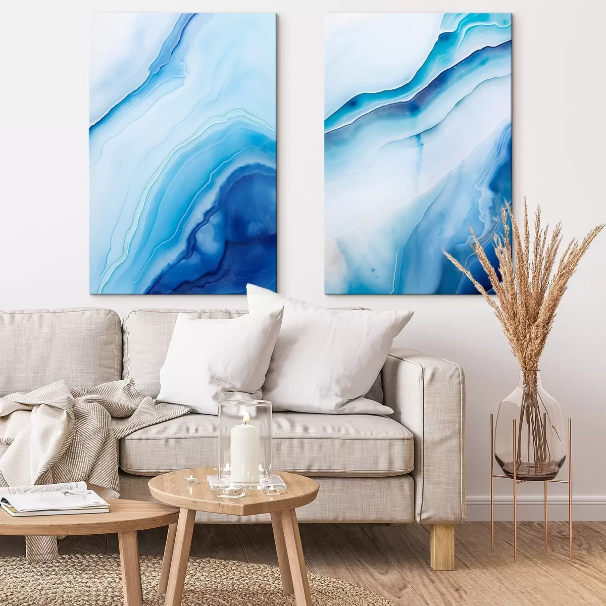 Tablouri Imprimare abstractă albastră și albă cu agate, linii și gradienturi învolburate, textură netedă, artă modernă, minimalistă m00888