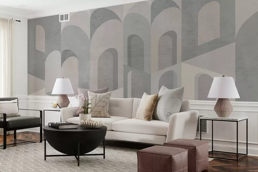 fototapet metamorfoze urbane ale arcului în nuanțe de gri pudrat w04812