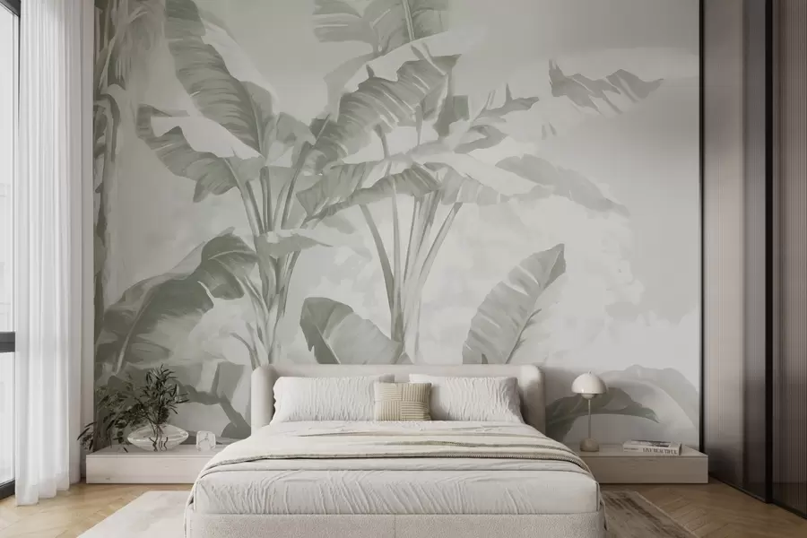 fototapet Frunze de bananier tropical în nuanțe delicate de verde w09311v1