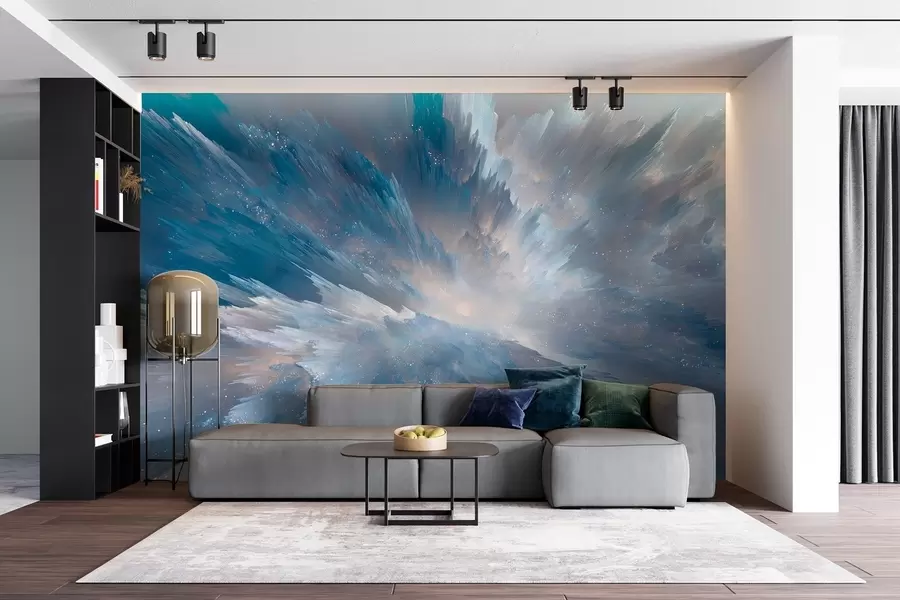 fototapet Strălucire abstractă a cerului cosmic în tonuri de albastru gheață w09461