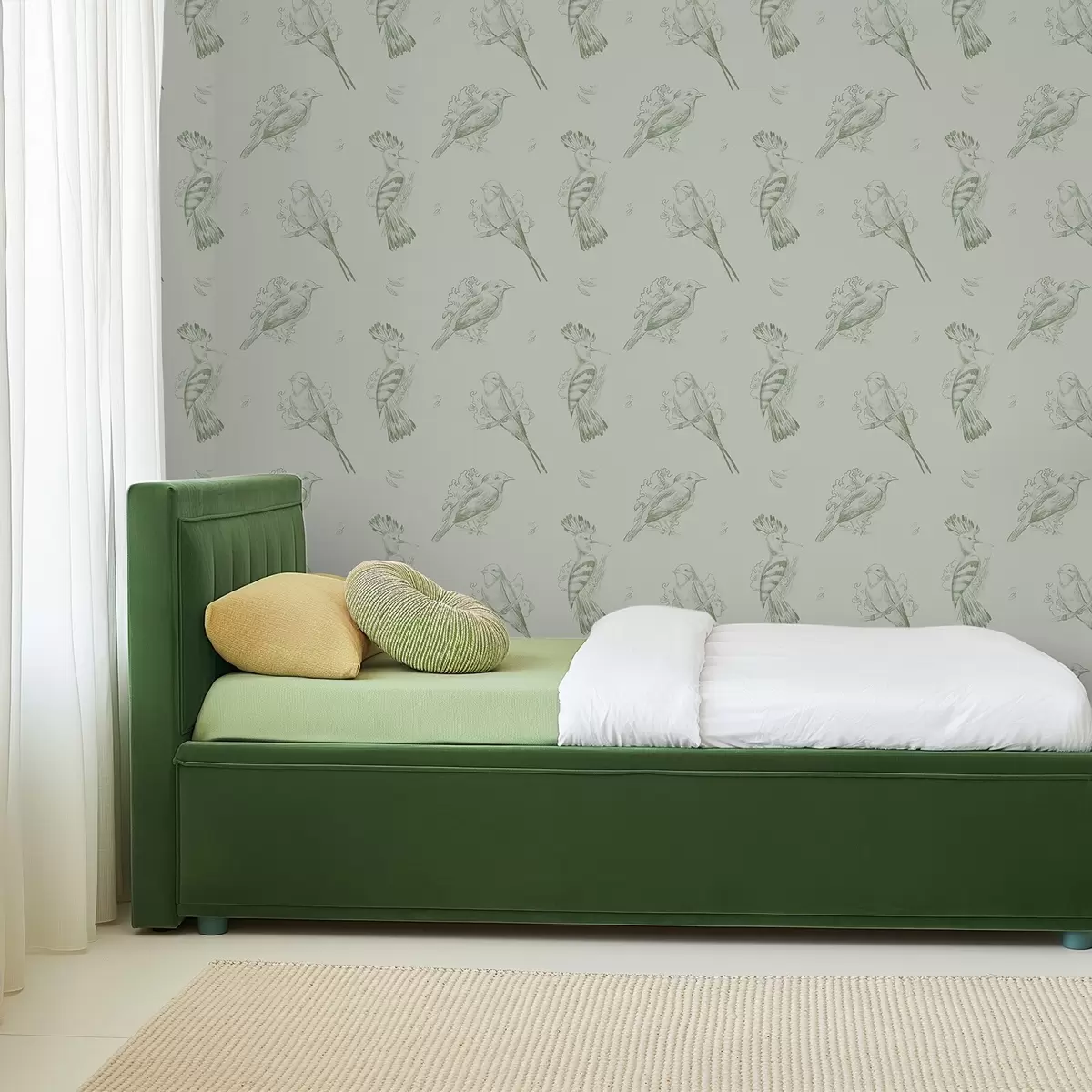 Wallpaper Toile cu păsări: schițe de păsări pe fundal gri-verde a00656v1