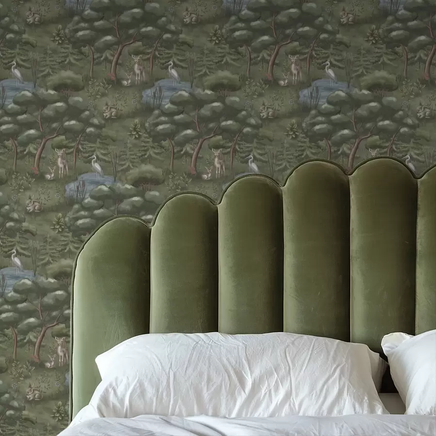 fototapet Poiană cu pui de căprioare, iepuri și stârci a00680