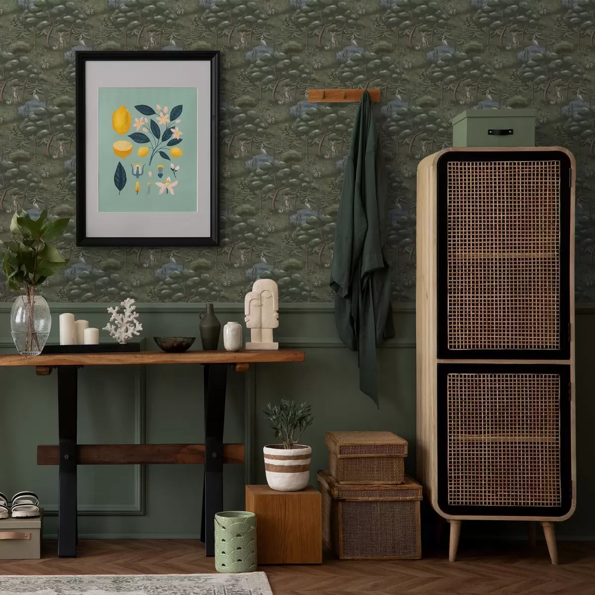 Wallpaper Poiană cu pui de căprioare, iepuri și stârci a00680