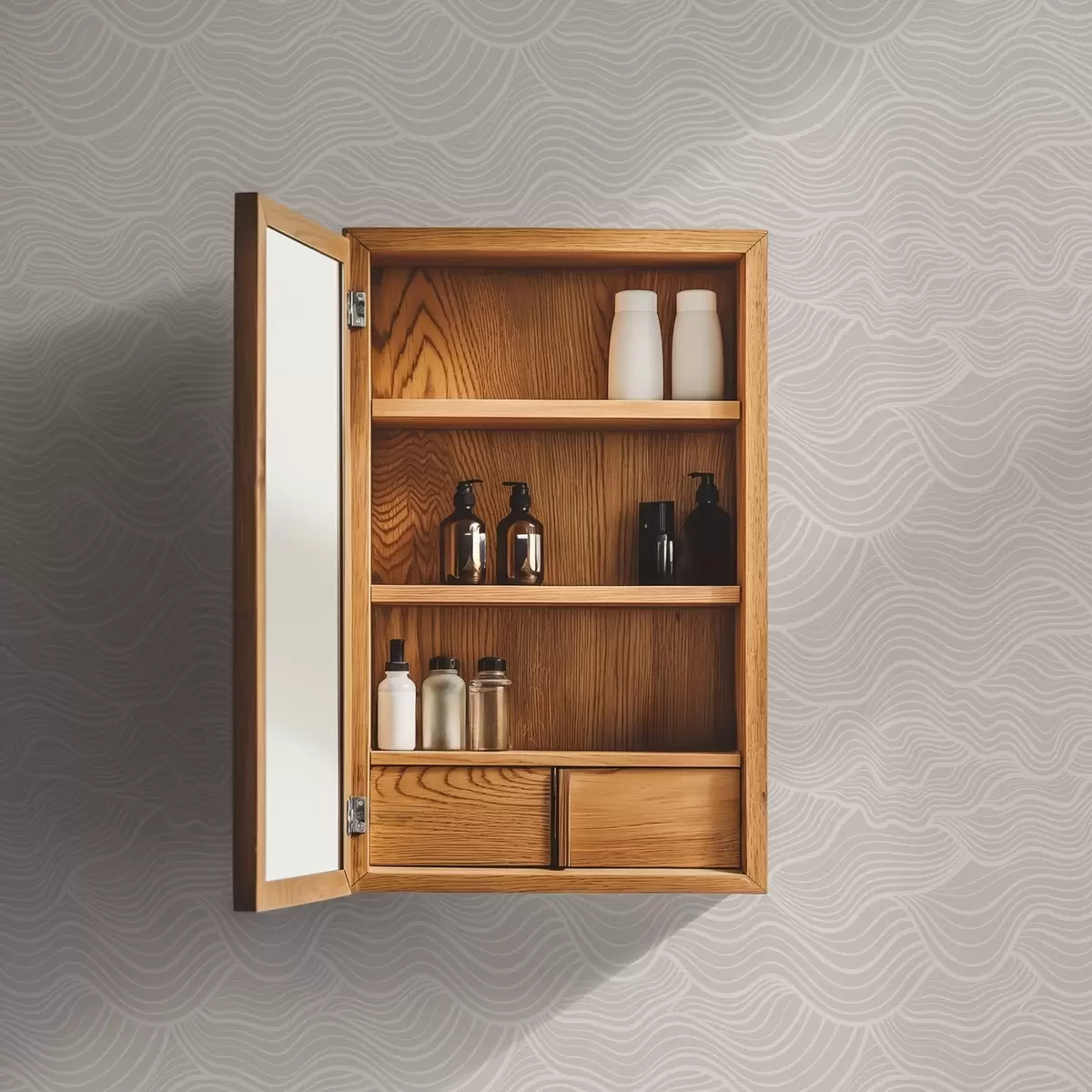 Wallpaper Linii ondulate ton pe ton pe fond bej cald a00681v1