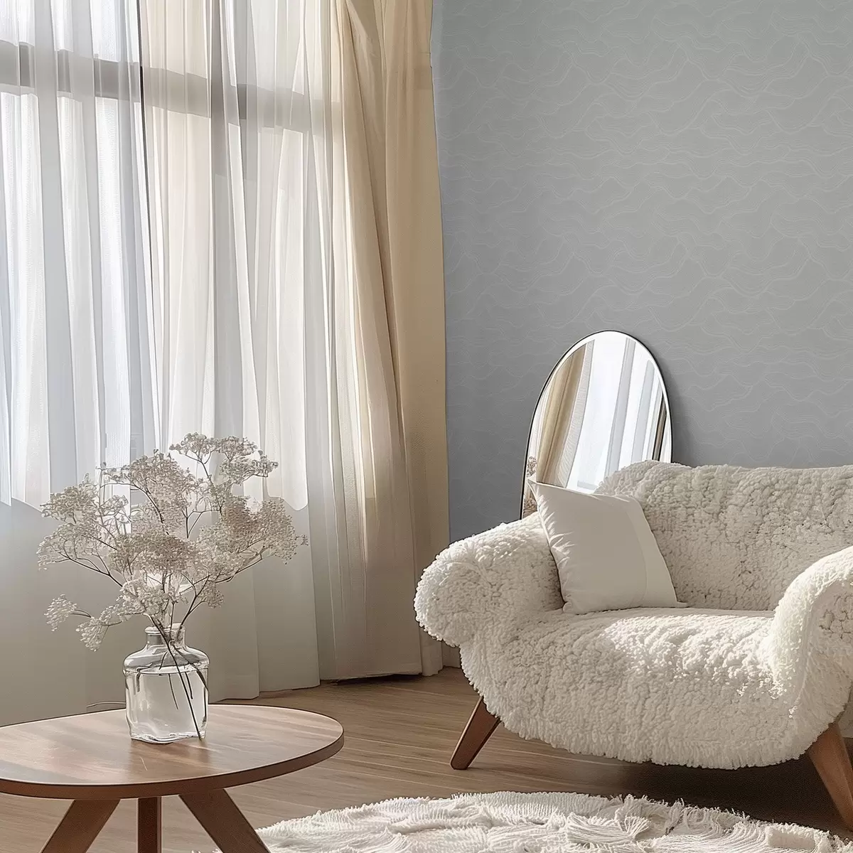 Wallpaper Undele luminoase, relief aproape alb, minim a00682v2