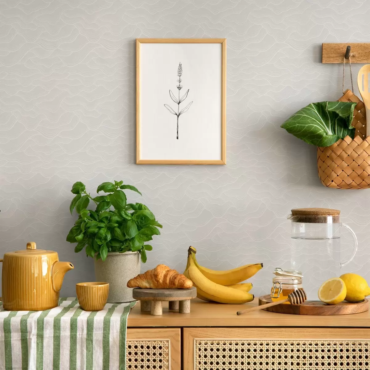 Wallpaper Undele luminoase, relief aproape alb, minim a00682v2