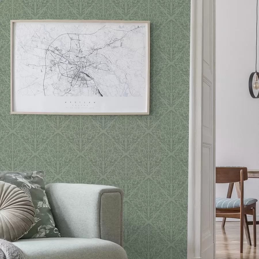 fototapet Damasc botanic fin în verde discret a00815v1