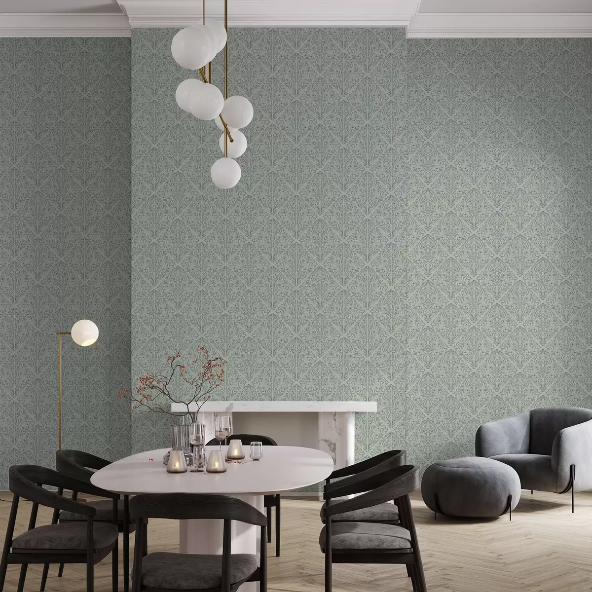 Wallpaper Lacy fotografiază pe fond verde pastel, cu o profunzime delicată a00815v3