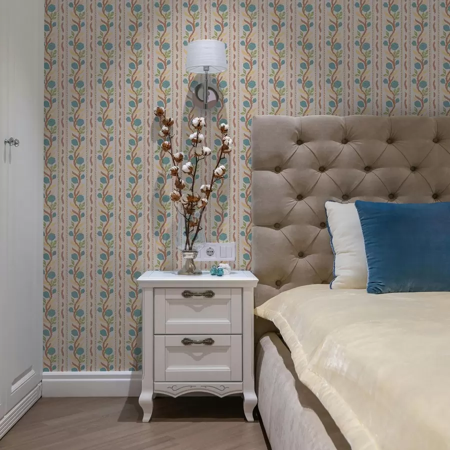 fototapet Dungi verticale cu flori albastre pe un fundal cald a00816v3