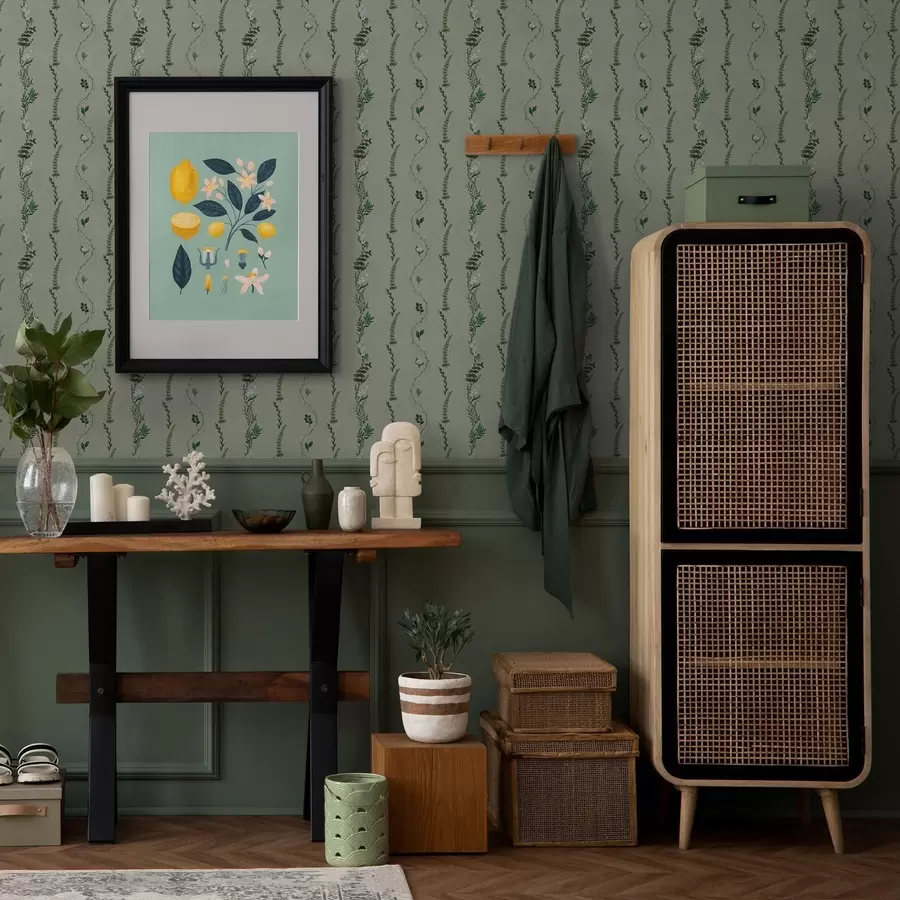 fototapet Viță de vie verticală și crenguțe pe fond verde discret a00817v1