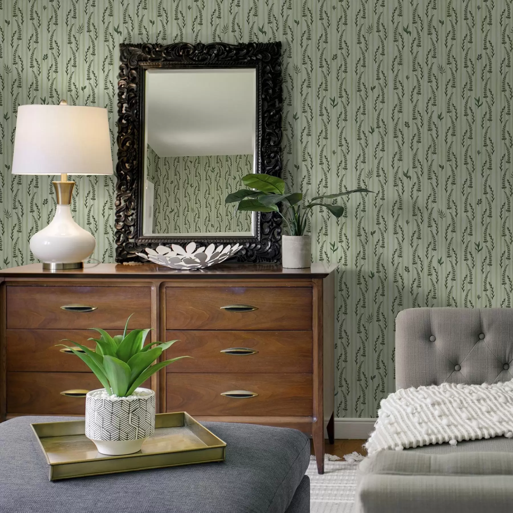 fototapet Iarbă verde densă și lăstari de mentă cu dungi a00819