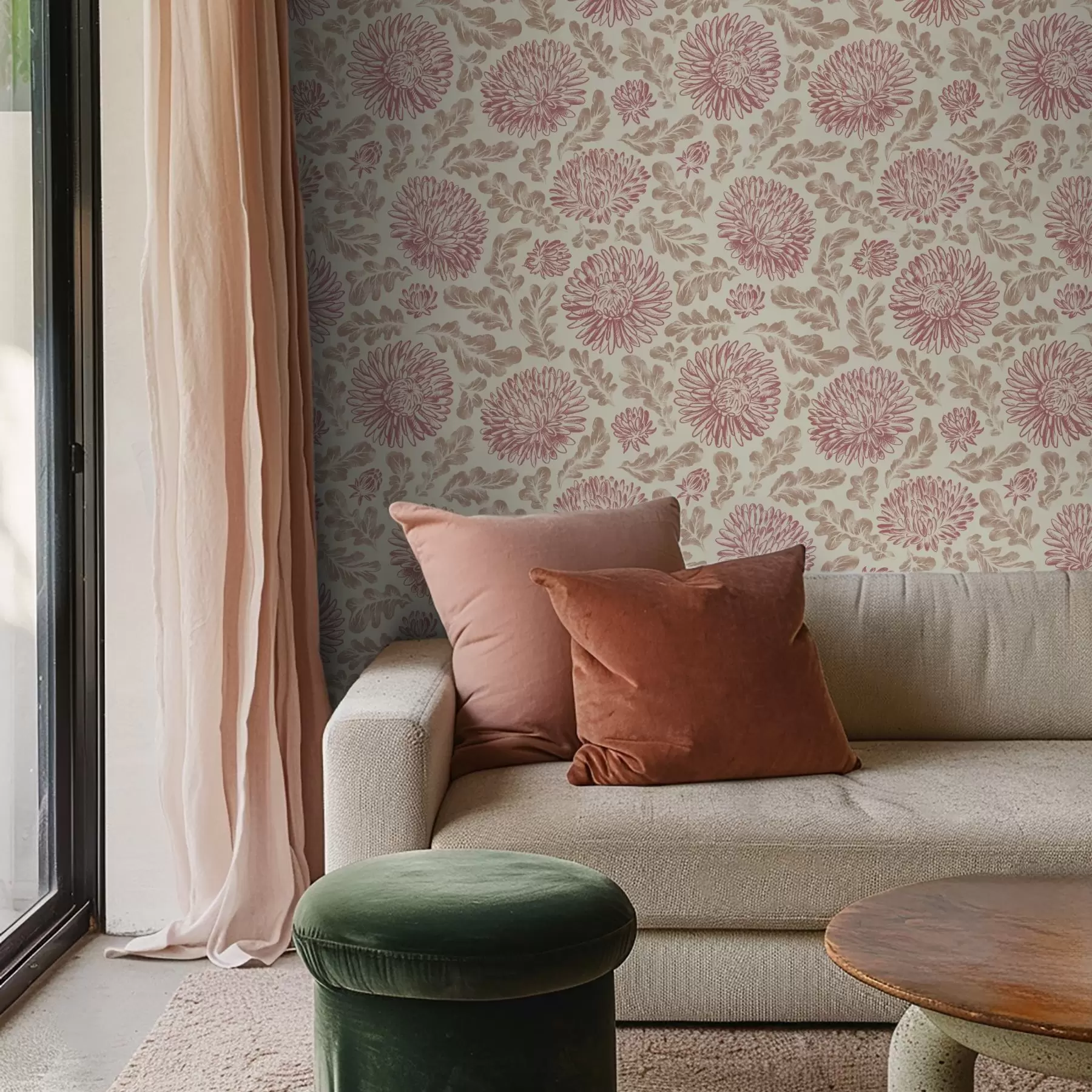 fototapet Crizanteme cu accente de vin pe crem a00840v1