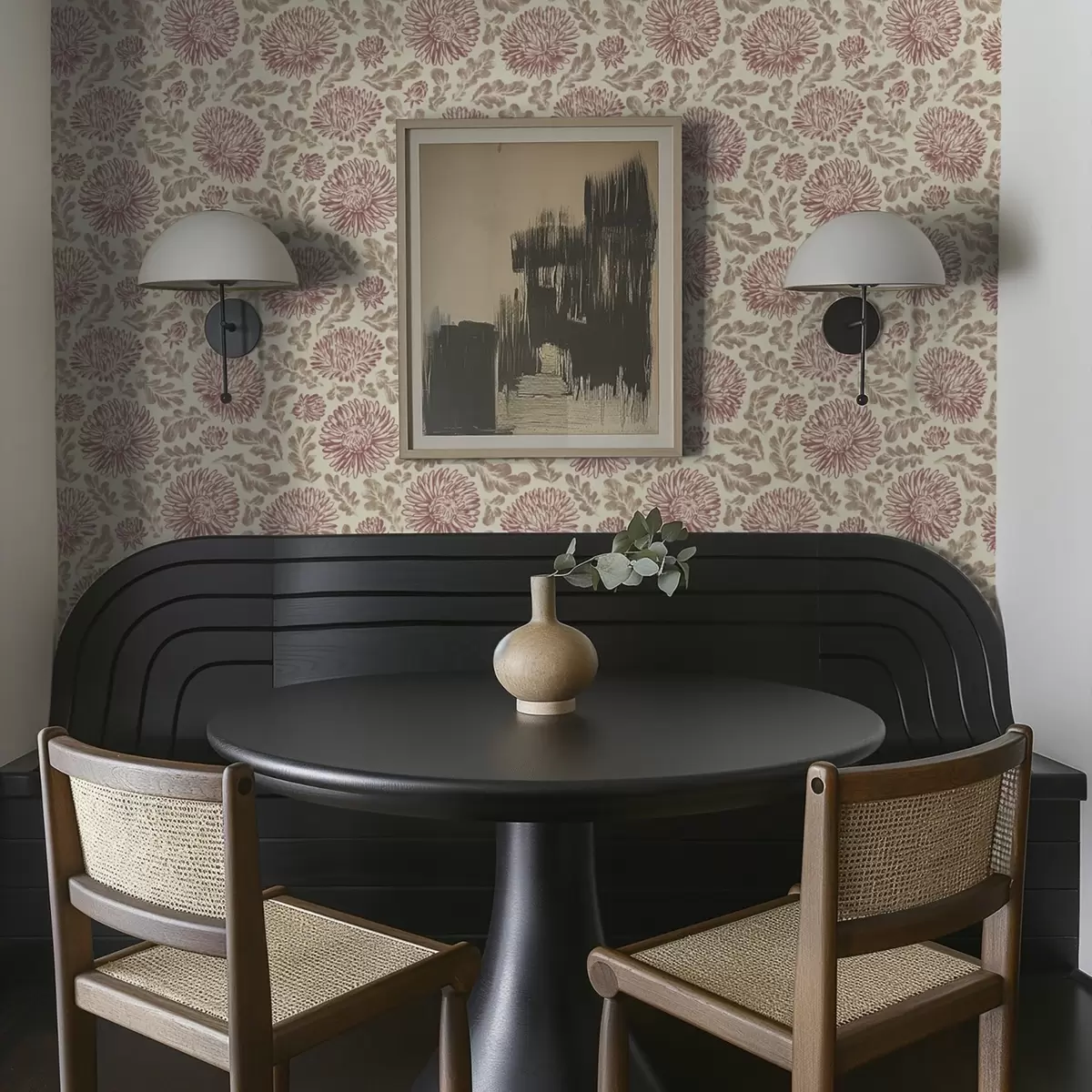 Wallpaper Crizanteme cu accente de vin pe crem a00840v1