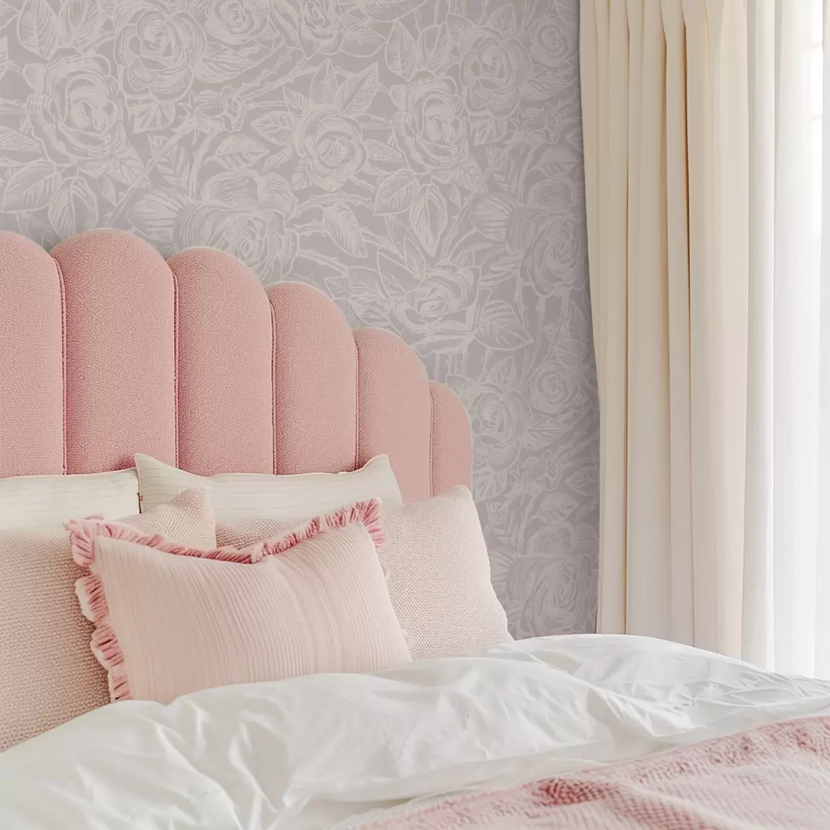 Wallpaper Trandafiri gravați pe gri deschis a00841v1