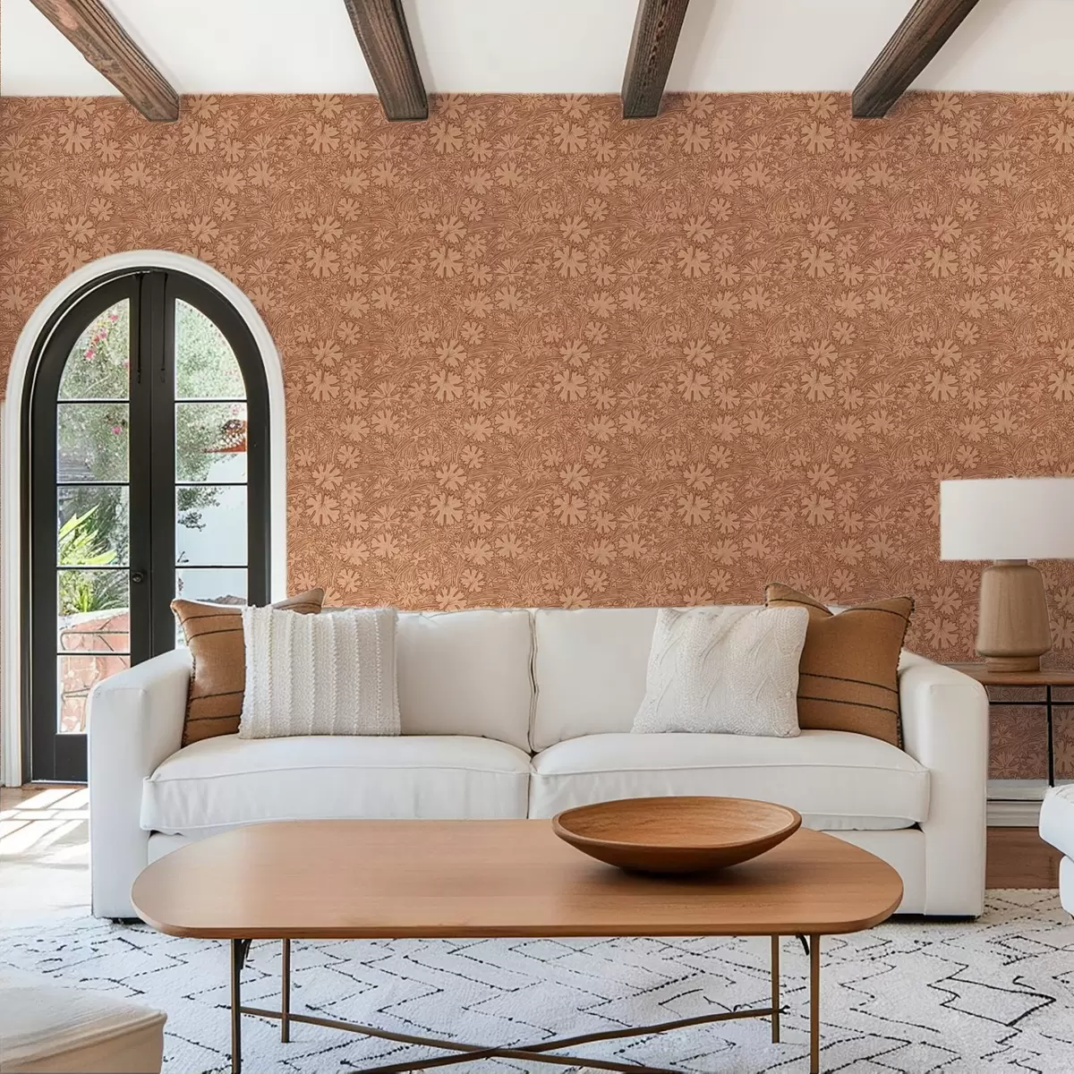 Wallpaper Frunze și ierburi de câmp într-o paletă de culori teracotă-bej a00847