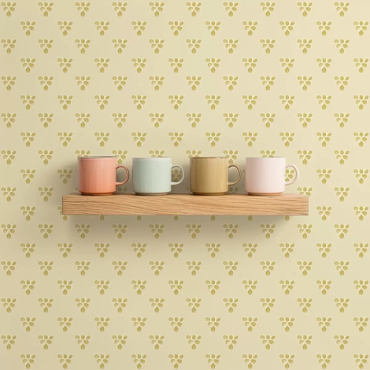 Wallpaper Repetare mică: triouri de frunze pe fond crem-bej a00848