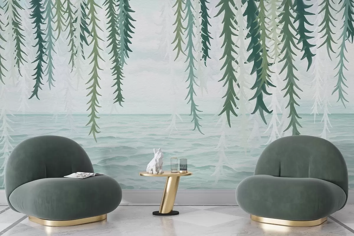 fototapet Viță de vie delicată atârnând deasupra apei, în stil acuarelă w04830