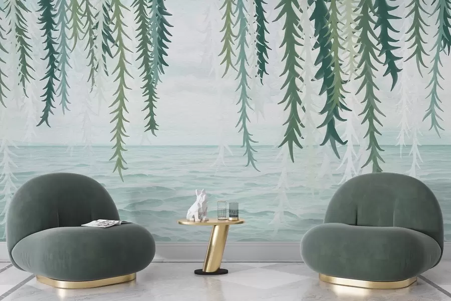 fototapet Viță de vie delicată atârnând deasupra apei, în stil acuarelă w04830