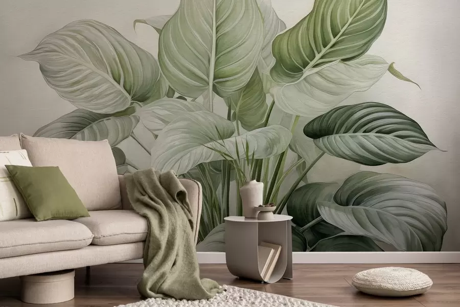 fototapet Tufiș luxuriant de frunze verzi pe perete w04835