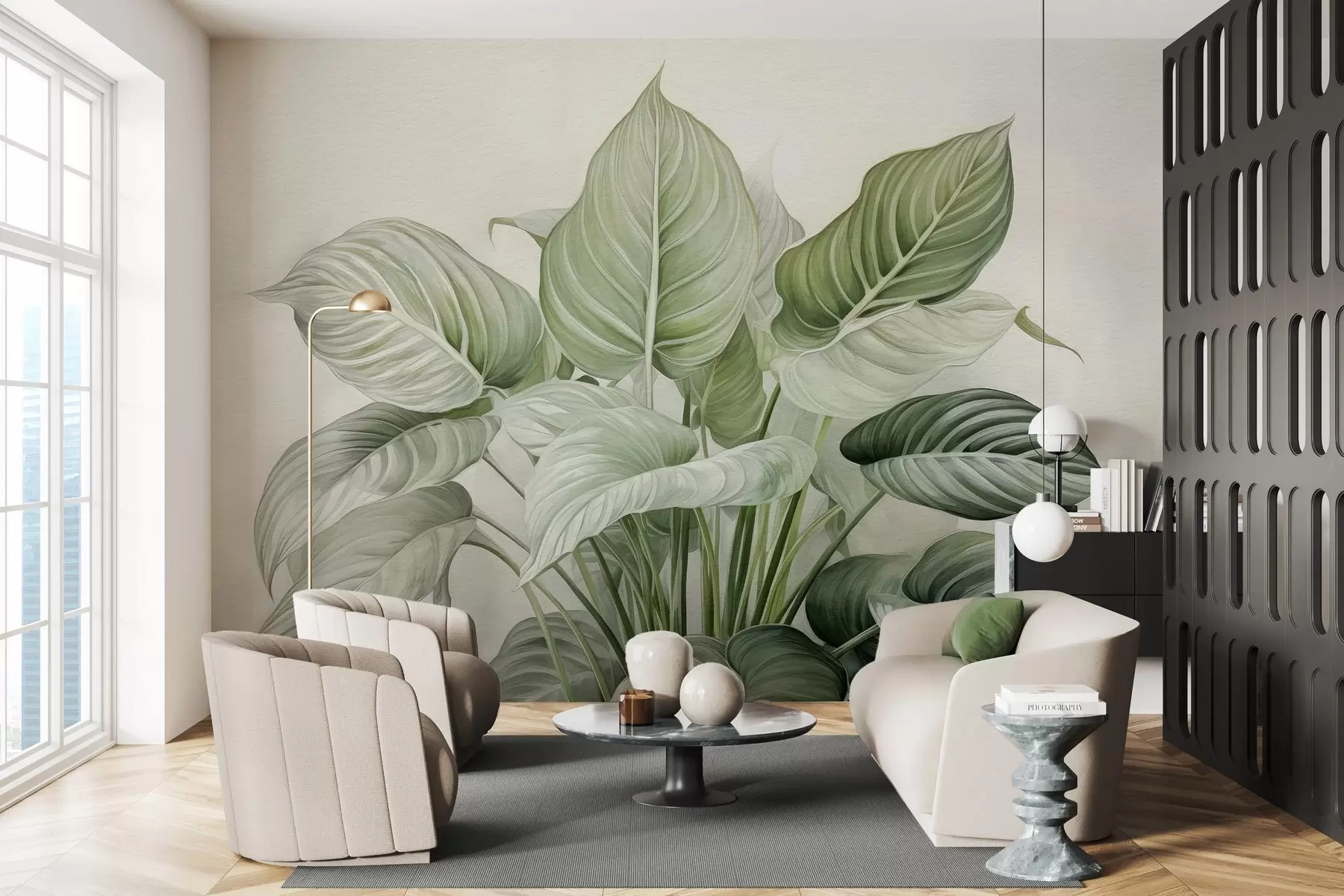 fototapet Tufiș luxuriant de frunze verzi pe perete w04835