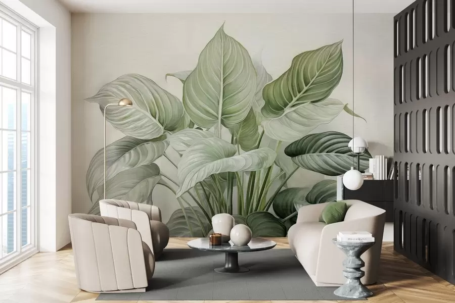 fototapet Tufiș luxuriant de frunze verzi pe perete w04835