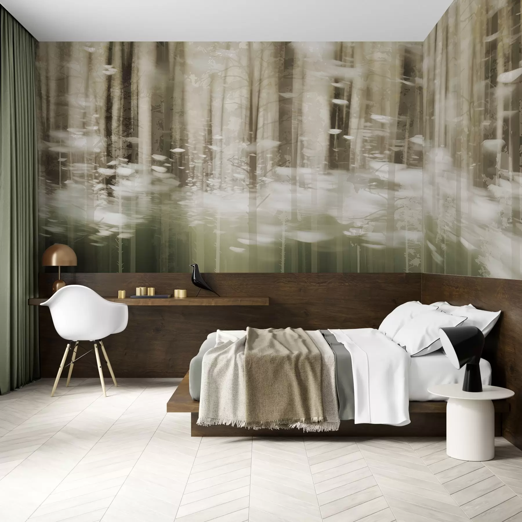 fototapet Trunchiuri de copaci stilizate în culori pastelate w04844