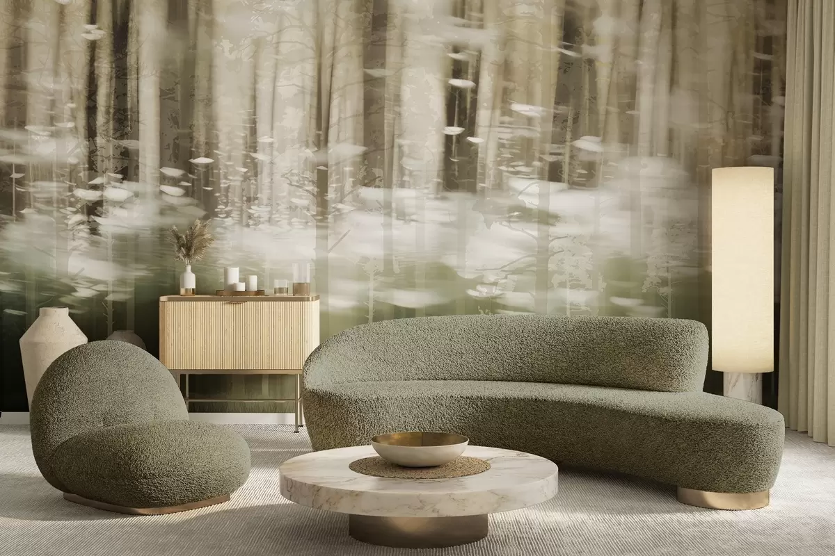 fototapet Trunchiuri de copaci stilizate în culori pastelate w04844