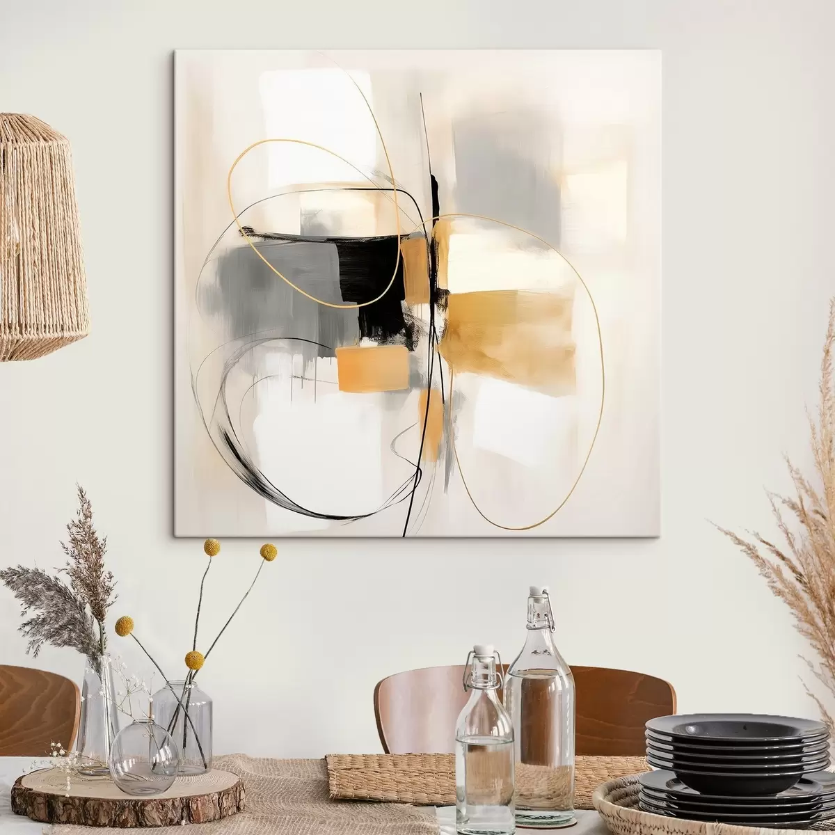 Tablouri Abstract, linii și forme în stilul picturii în ulei s46322