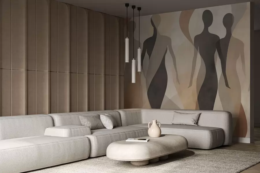 fototapet Siluete și valuri delicate în tonuri calde de bej-gri w04787