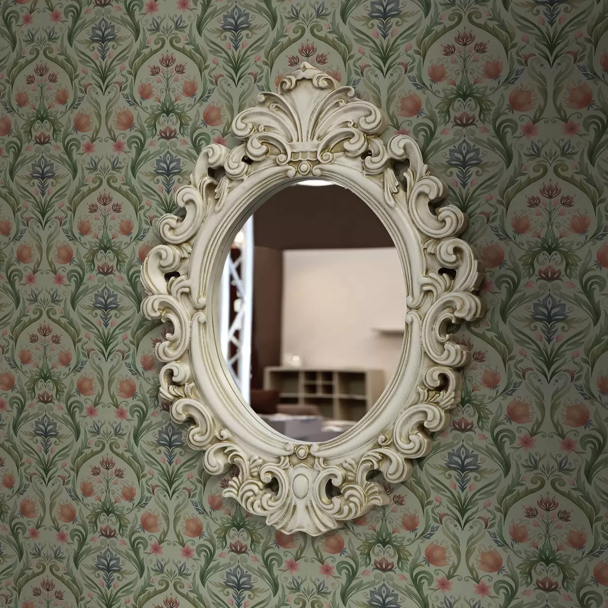 Wallpaper Ornament floral simetric, paletă de culori mentă-crem a00827v1