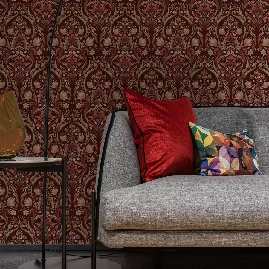 fototapet Ornament cu lalele, fundal bogat în nuanțe de burgund a00827v2