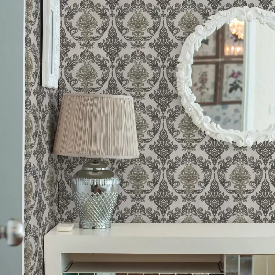 fototapet Damasc pe fond deschis, accente de bronz-măsliniu a00828v6