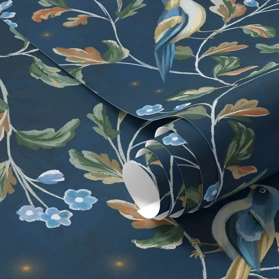 fototapet Sâni pe ramuri, fundal albastru nocturn cu scântei a00858