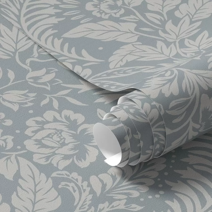 fototapet Model floral monocromatic pe fundal gri-albastru a00859