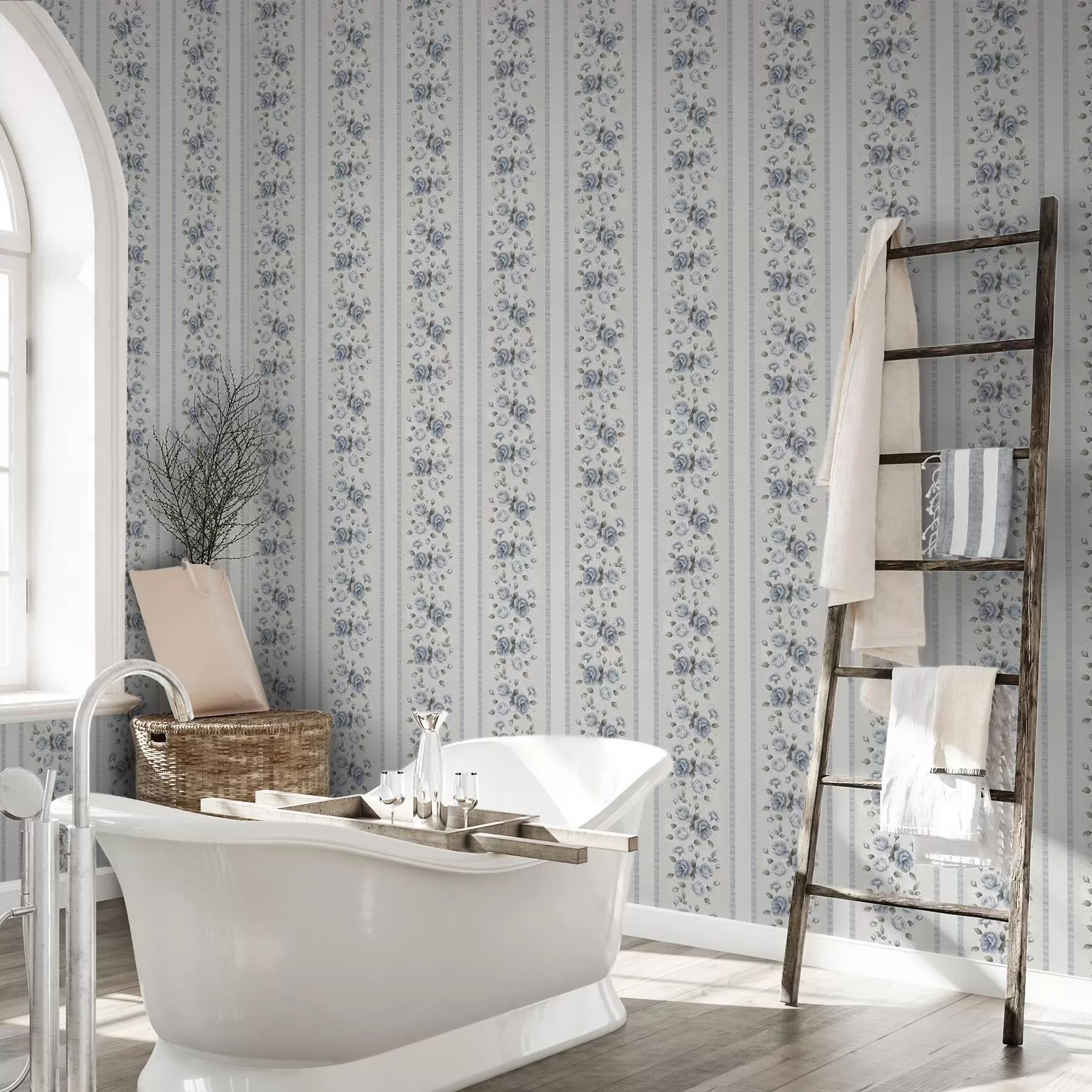 fototapet Trandafiri albaștri în benzi verticale pe un fundal deschis a00860