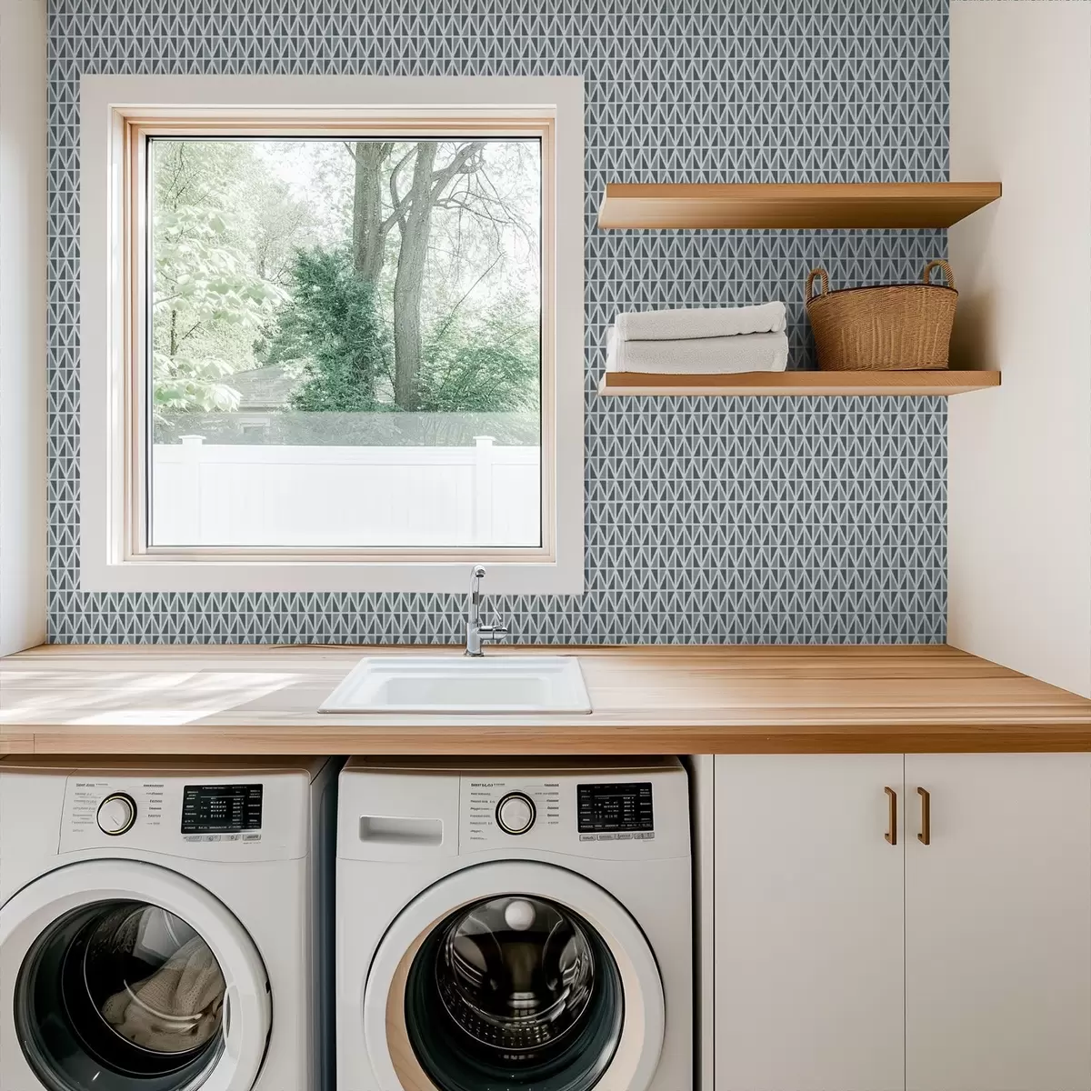 Wallpaper Rețea fină de diamante albe pe fond verde-albăstrui discret a00903