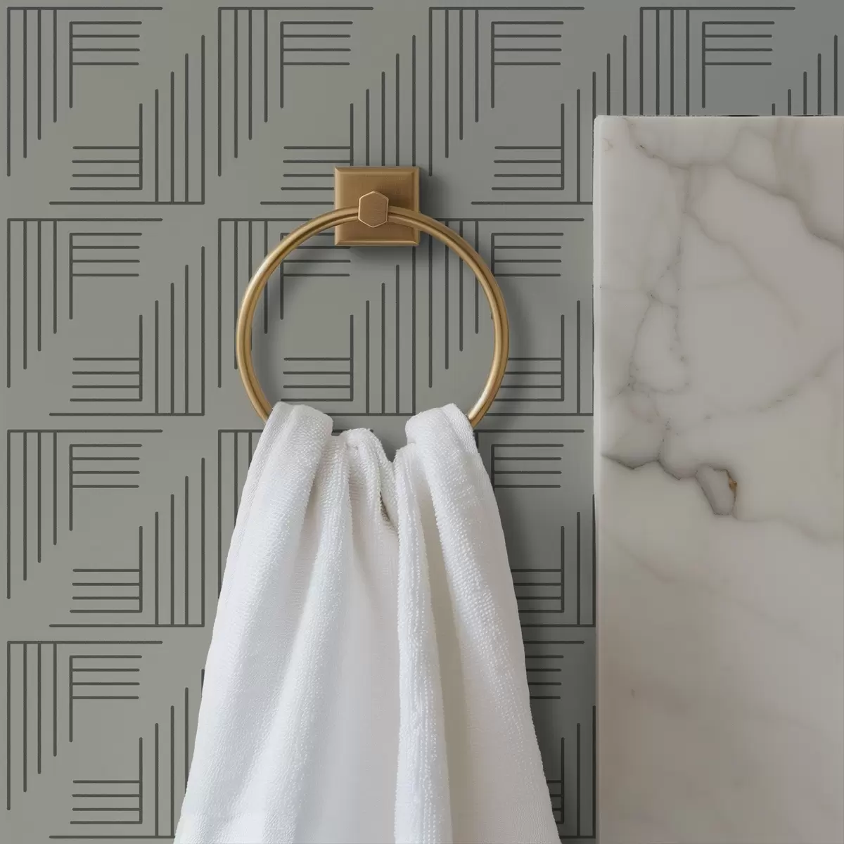 Wallpaper Blocuri liniare de colț care formează pătrate pe fond gri cald a00907