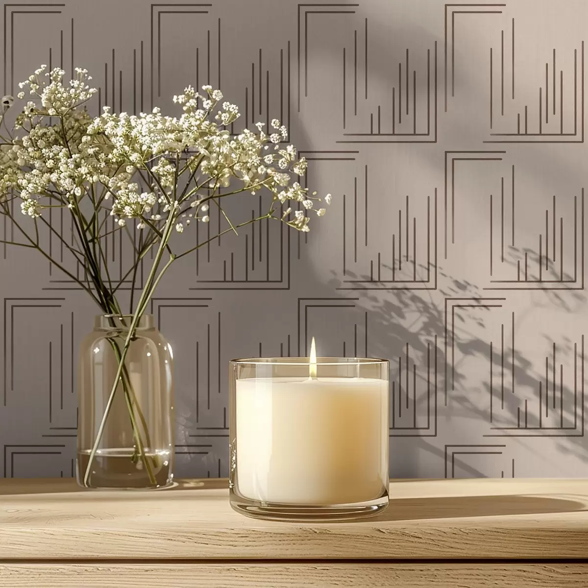 Wallpaper Pătrate cu linii de cacao pe fond bej cald a00910