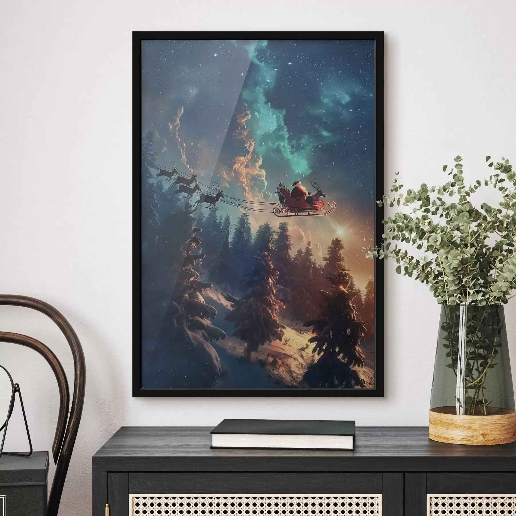 fototapet Moș Crăciun pe reni f46602