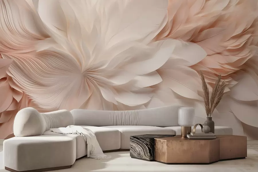 fototapet Pene abstracte delicate în mișcare, în nuanțe de bej și crem w09509