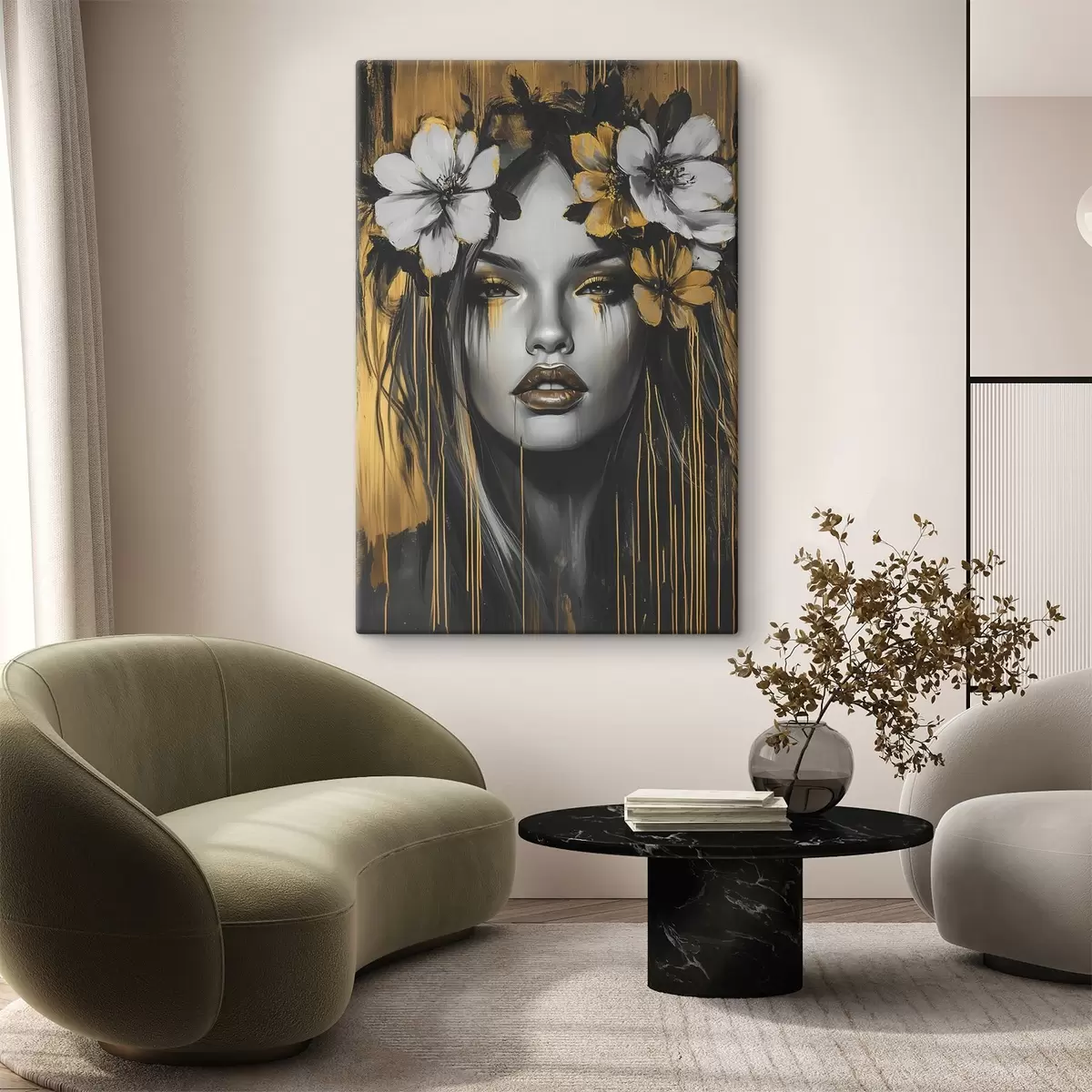 Tablouri Portret abstract al unei femei cu flori s46454