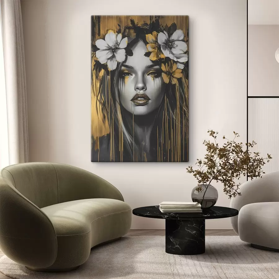 Tablouri Portret abstract al unei femei cu flori s46454